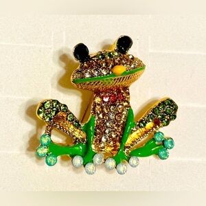 🌟HP🌟 FROG BROOCH With Crystals & Bright Green Outline Yellow Fairycore Fairy
